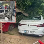 Devrilen ağaç araçları ezdi geçti!