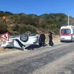 Ters dönen otomobilin sürücüsü yaralandı