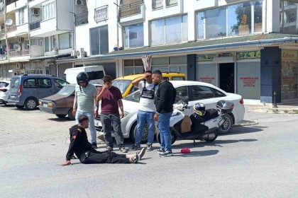 Bisikletli çocuğa çarpmamak için motosikletini devirip yaralandı